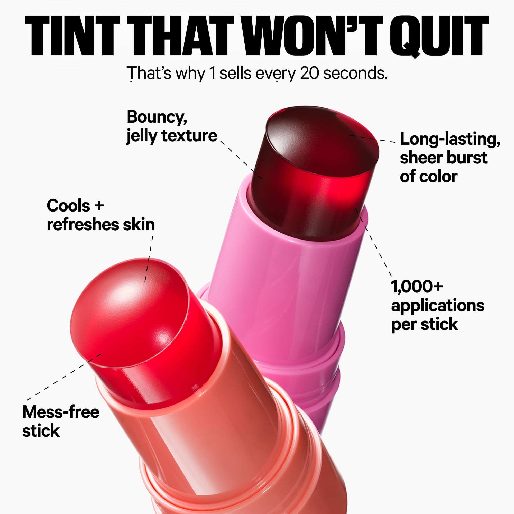 Milk Makeup Cooling Water Jelly Tint – Sheer Lip + Cheek Stain with Vegan Collagen, Seawater + Aloe – Hydrating, Long-Lasting, Buildable Lip Tint + Blush