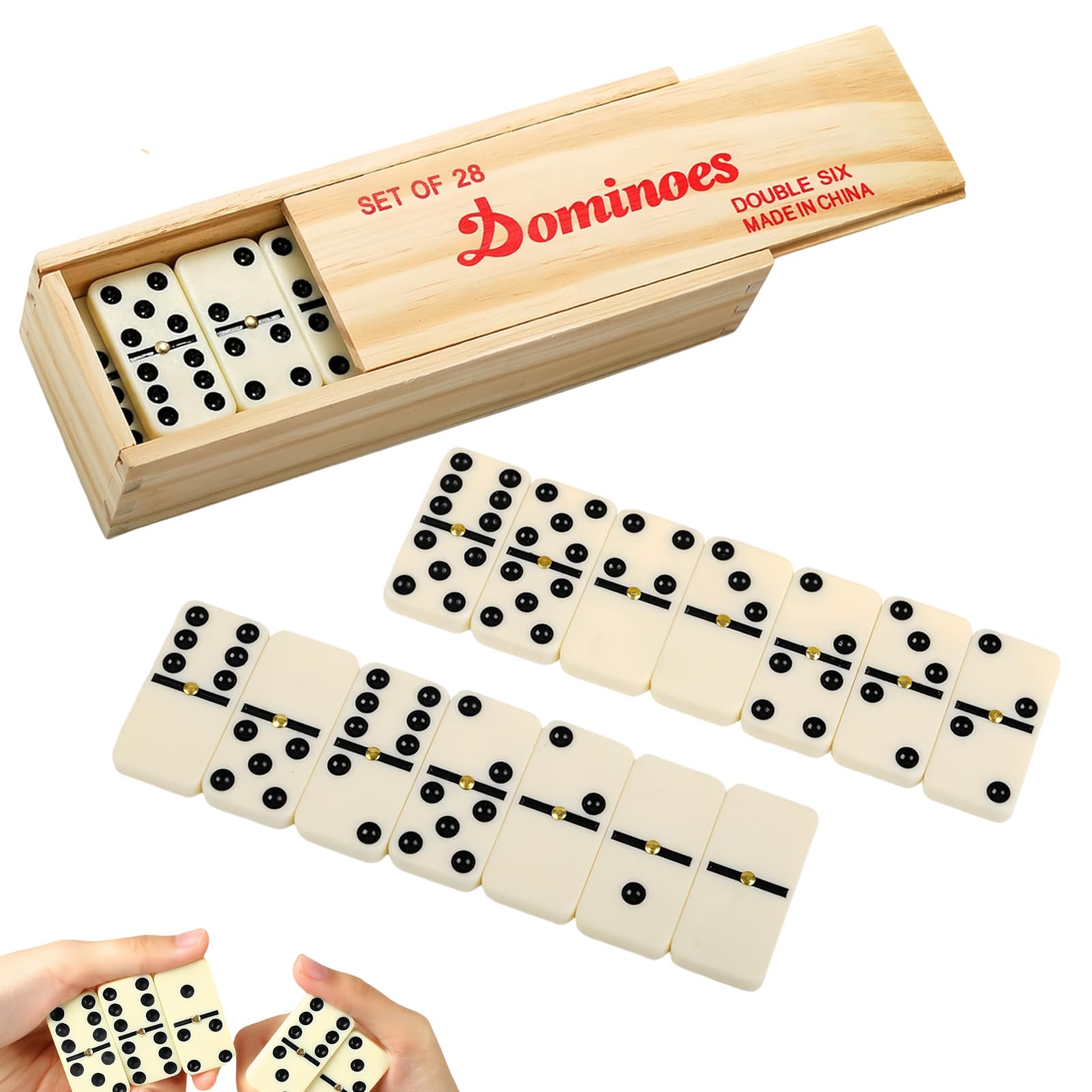 MORAINJAY D6 Dominoes Set for Adults,28 Pieces Domino Set with Wooden Box,Classic Retro Domino Game|Mexican Train|Traditional Games|Retro Gift,Ideal Present for Kids,Family,Travel,Since 1795