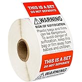 DO NOT Separate - This is A Set with Suffocation Warning Labels/Stickers (2" x 3"), FBA-Approved, 250 Labels per roll, 1 Roll