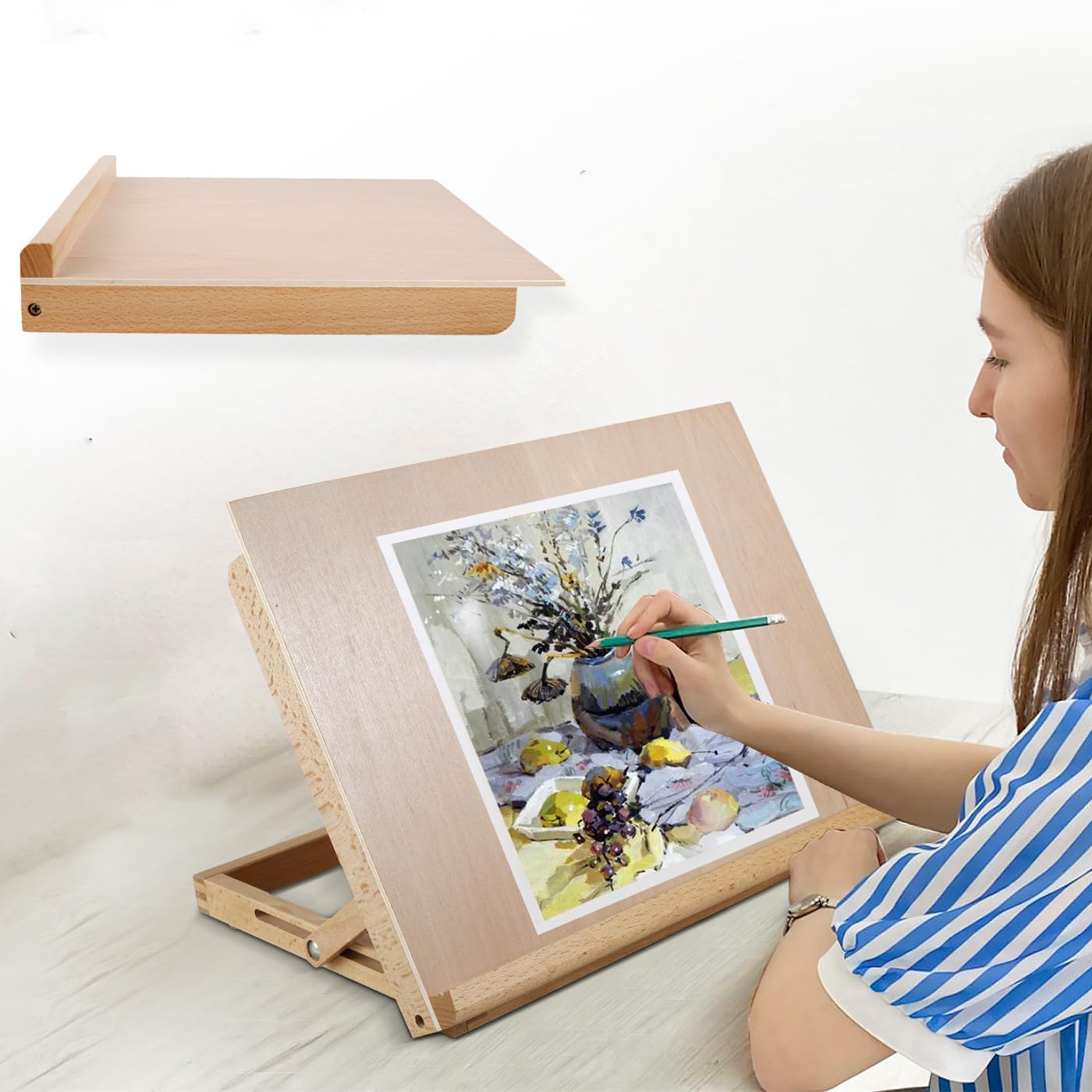 A3 Artist Drawing Board Solid Beech Wood Desktop Painting Easel 43x32cm Adjustable Angle Folding Art Easel Table Top Sketching Board for Artists Beginners Student