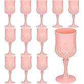 Plastic Vintage Wine Glasses 7OZ Plastic Goblets Vintage Drinking Glasses 12PCS Retro Wedding Glassware Water Goblets Reusable Drinking Cups for Party,Reception,Celebration,Bar,Whiskey(Light Pink)
