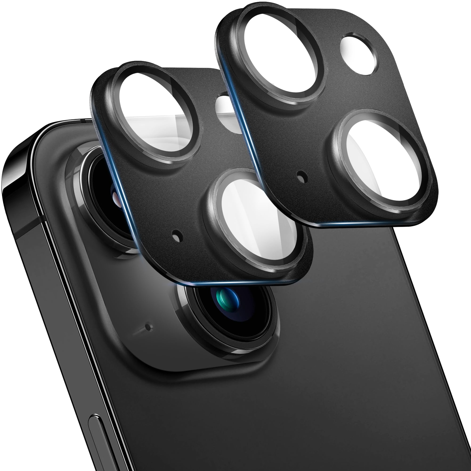 SHANG PIN JIA 2 Pack Camera Lens Protector for iPhone 15/15 Plus,[Not Easy to Breakn ] AR Tempered Glass Strong Adsorption Metal Camera Cover Screen-Black