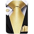 Hi-Tie Men 63inches Tie Set Extra Long Necktie Paisley Tie Pocket Suqare Cufflinks Big and Tall Men Tie