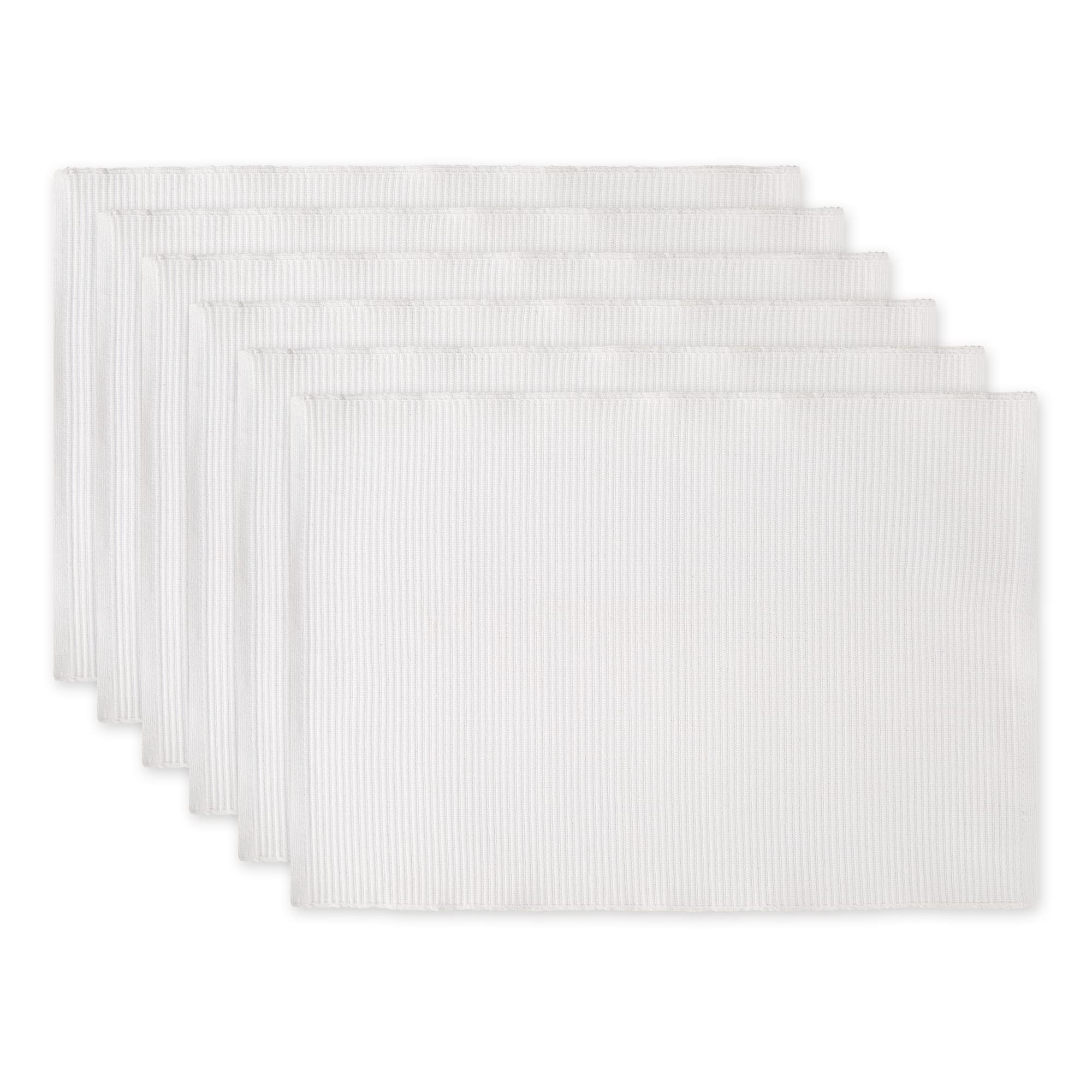 DII Basic Everyday Ribbed Tabletop 100% Cotton, Placemat Set, 13x19, White, 6 Piece