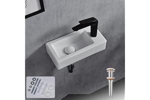 Davivy 14.5'' X 7.3'' Small Bathroom Sink with Pop Up Drain and Installation Kit,Bathroom Corner Sink,Wall Mount Corner Sink,White Vessel Sink,Mini Bathroom Sink,Small Sinks for Tiny Bathrooms