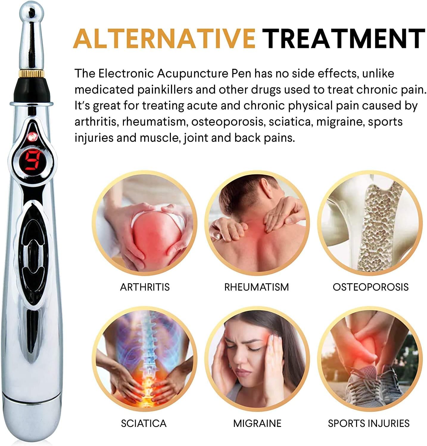 5-in-1 Acupuncture Pen, Migaven Electronic Acupuncture Meridian Therapy Machine Energy Pens Massager Relief Pain Tools with 5 Massage Heads 9 Levels: Health & Personal Care
