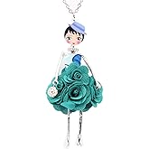BONSNY Paris Doll Necklace Dress Handmade Pendant Amellie Alloy Flower Crystal Long Chain Women Jewelry