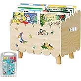 Taimimy Wood Kids Bookshelf, Montessori Bookshelf, with 4 Adjustable Dividers, Suitable Kids Rooms, Kid Bookcase for Nursery & Classroom, Toy Storage, Toddler Book Rack, Nursery Book Shelves