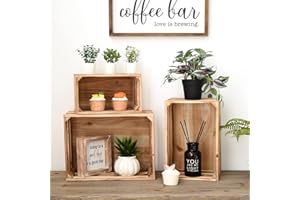 EMAX HOME Set of 3 Vintage Rustic Natural Wood Decorative Nesting Storage Crates with Handles, Farmhouse Rectangular Wooden Storage Container Boxes for Display,Decorative Wood Crates