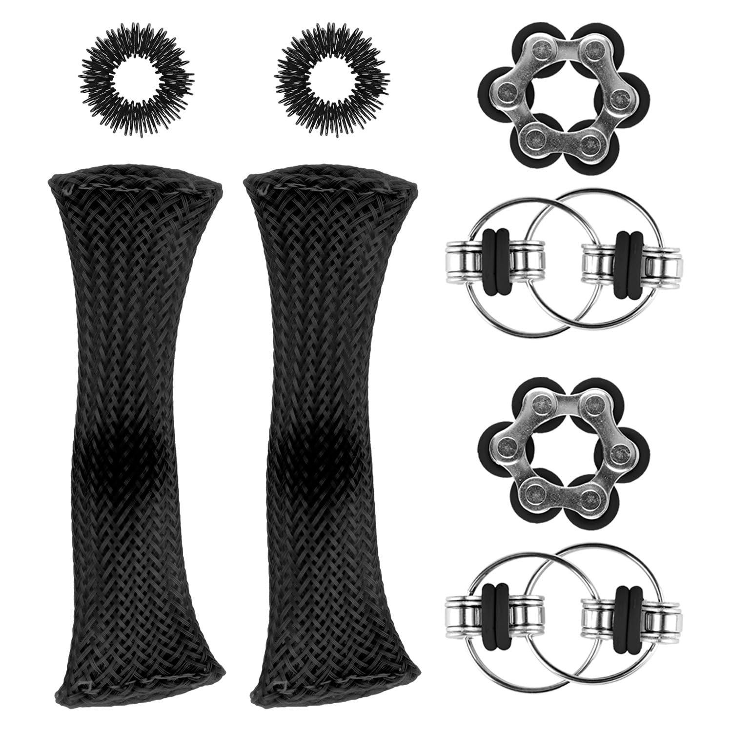 Hopzab 8 PCS Fidget Toy Set for Stress & Anxiety Relief, Portable Sensory Toys for Adults & Teens, Includes Roller Chain, Key Flippy Chain(Black) — image 1