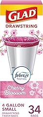 Glad Small Trash Bags 4 Gallon, Febreze Cherry Blossom Garbage Bags, Odor Resistant with Drawstring, 34 Count