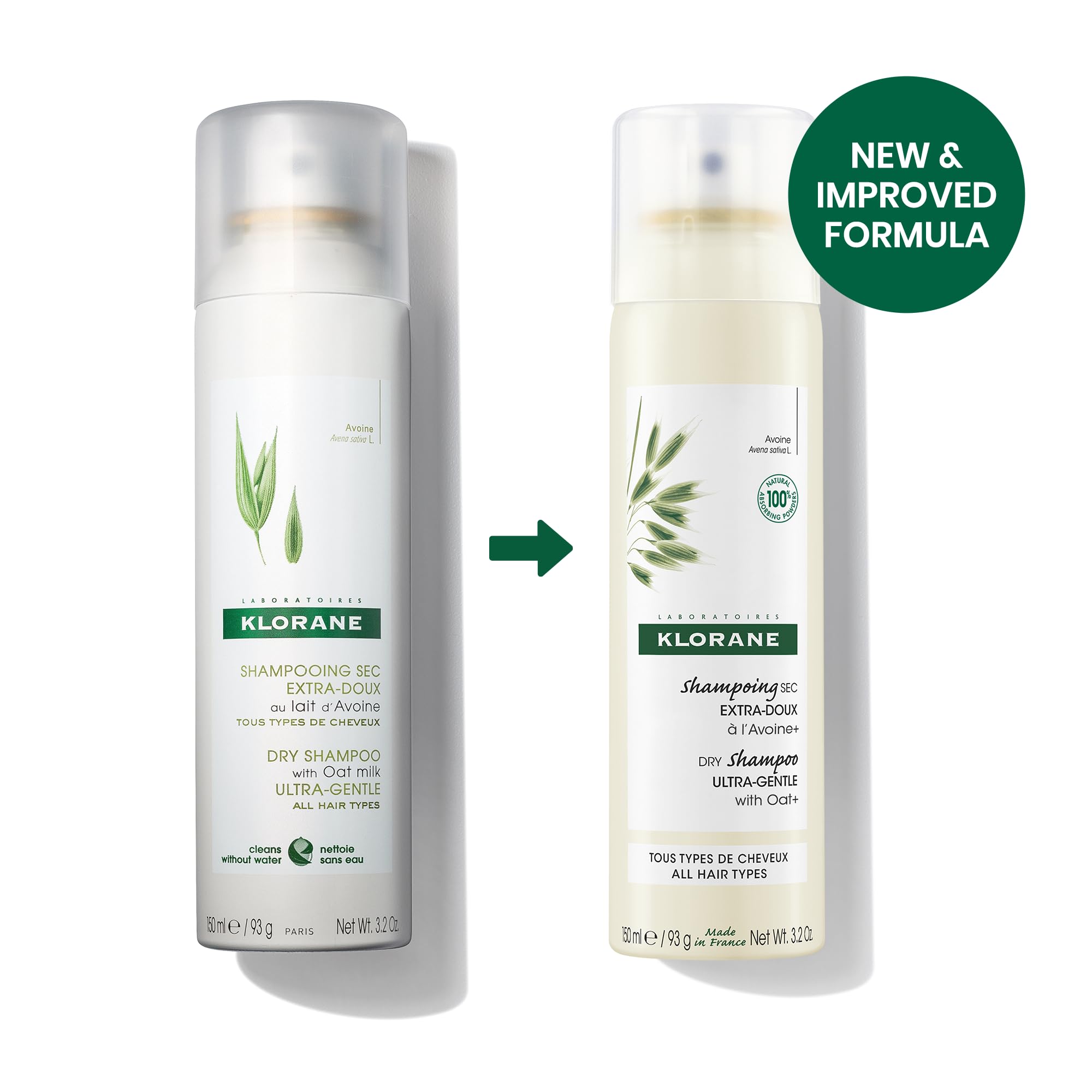 Klorane Ultra Gentle Dry Shampoo with Oat+ - Gentle Formula - Instantly Revives Hair and Eliminates Odor, Dirt, and Oils - Hypoallergenic & Vegan - Paraben & Sulfate-Free