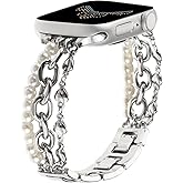 Pearl Beaded Bracelet Band Compatible with Apple Watch 38mm 40mm 41mm 42mm 44mm 45mm 49mm for Women,Fashion Handmade Bracelet Elegant Wristband Cute Jewelry Strap for iWatch Series SE 11 10 9 8 7 6 5 4 3 Ultra
