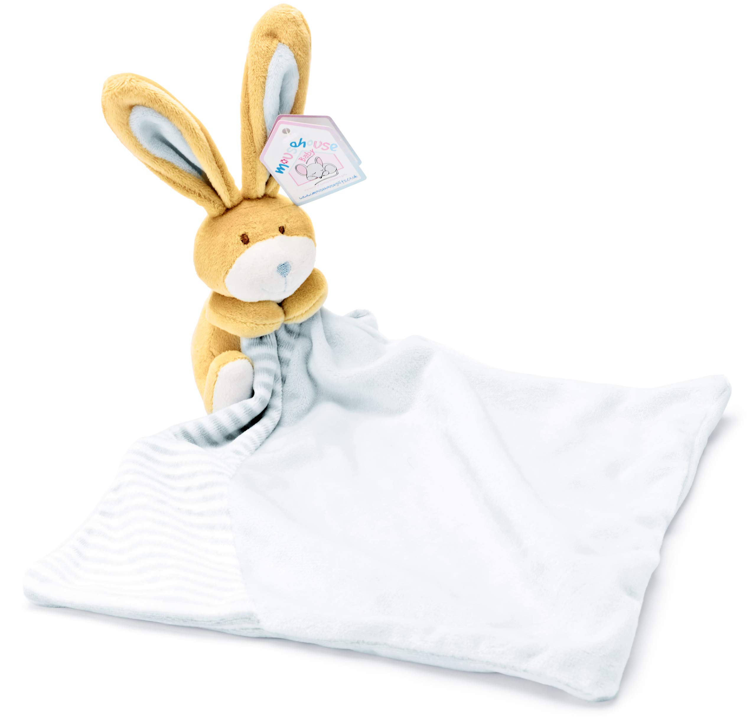 Mousehouse Gifts - Soft Plush Blue Bunny Baby Blanket with Teddy Comforter, Soothing Newborn Swaddle for Boys and Girls