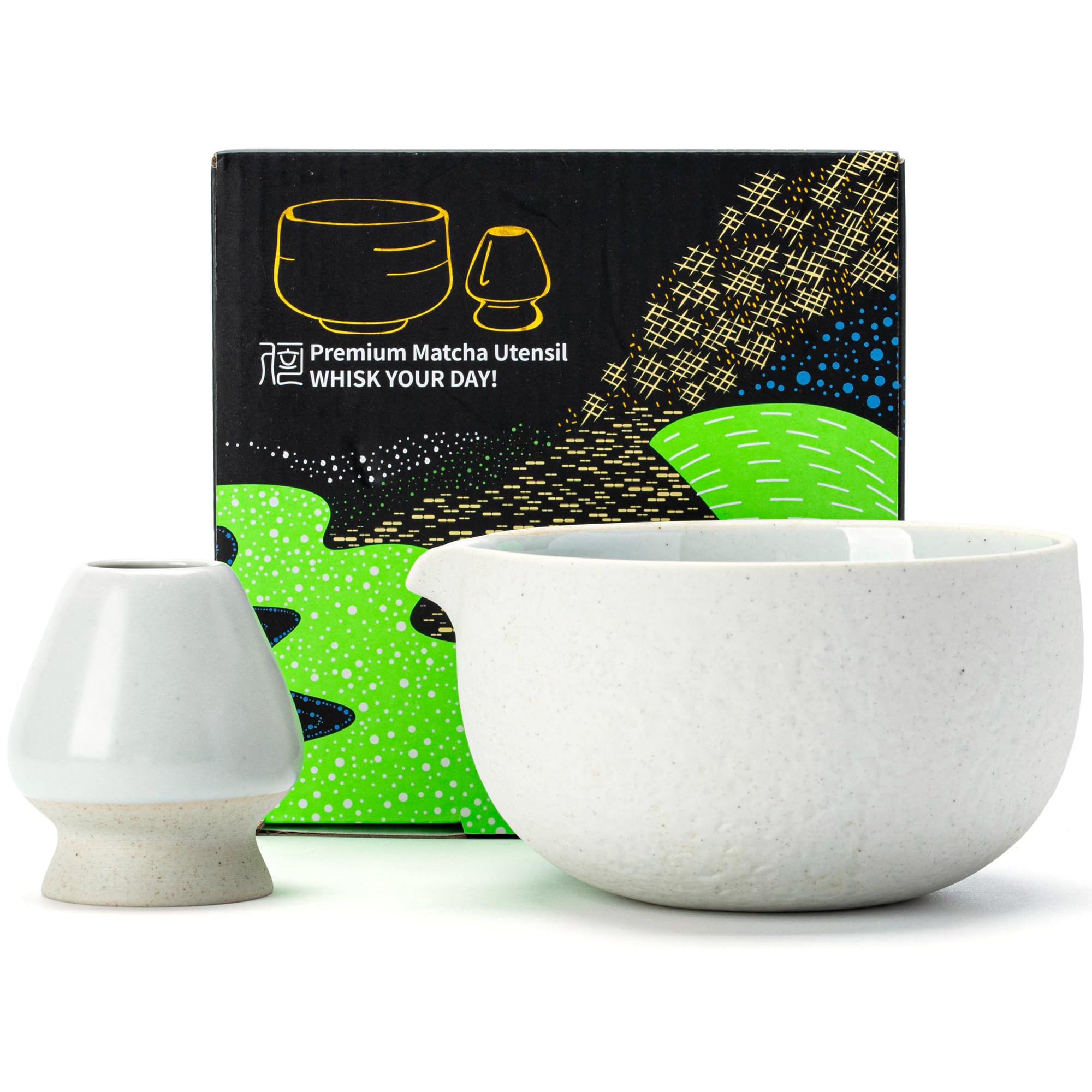 TEANAGOO Japanese Natural Rock Texture Matcha Chawan with Whisk Rest, 18 OZ. K13, Lt. Grey, Matcha Tea Bowl, Ceramic Bowl, Tea Bowls for Matcha, Ceramic Matcha Bowl Traditional Ceremonial Accessories