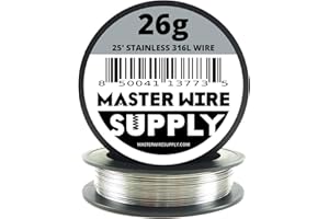 Stainless Steel 316L - 25' - 26 Gauge Wire - 25ft - 0.40mm - 0.016in - Master Wire Supply - Made in USA