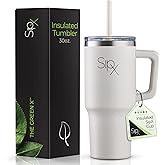 SIPX™ 30 oz Insulated Tumbler with Handle & Straw – Vacuum Insulated Stainless Steel, Leakproof, Cupholder Friendly – Perfect for Iced Coffee, Water & Travel – White