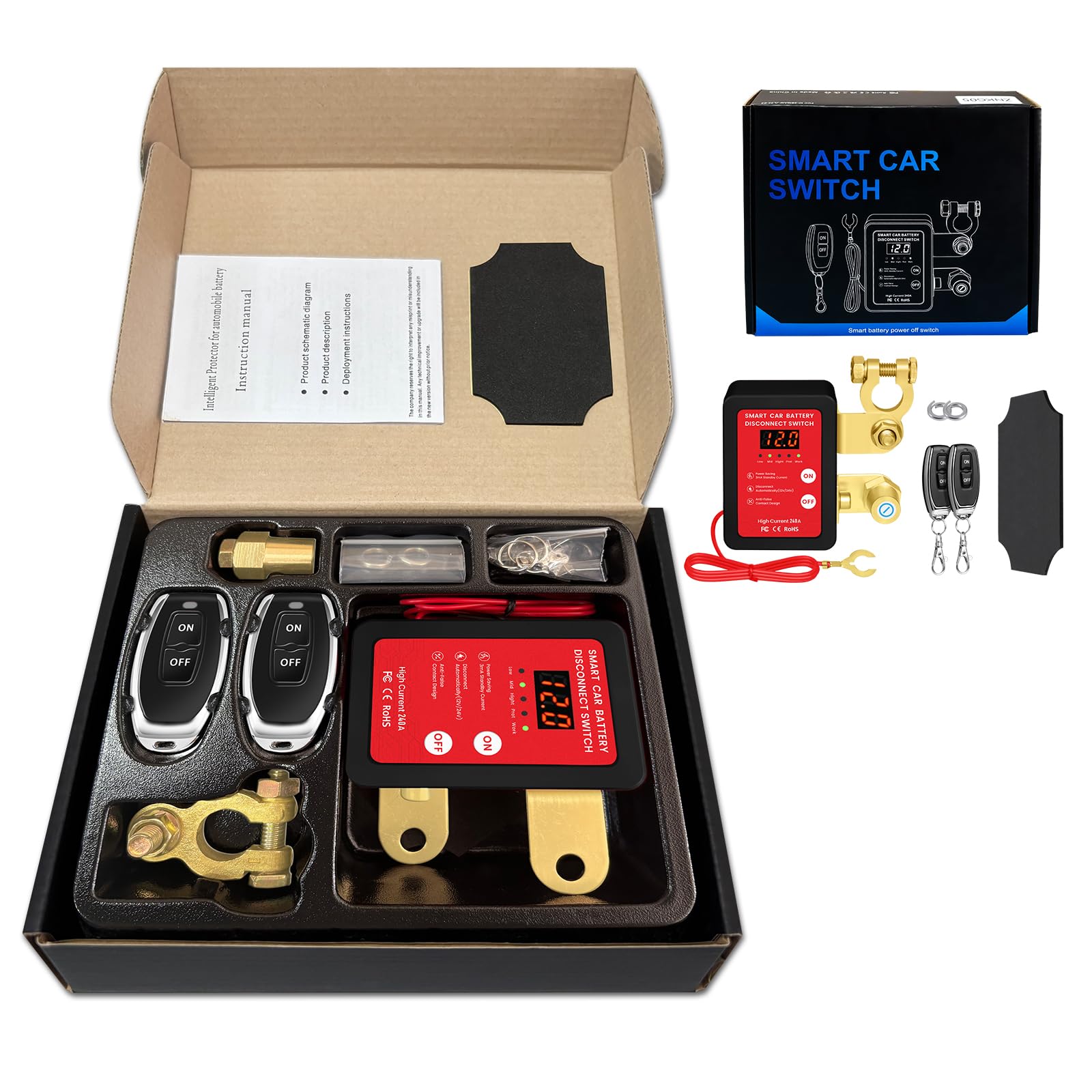 Photo 1 of 12V Smart Battery Disconnect Switch with Remote Control - Perfect for Cars, Trucks, RVs, and ATVs - Features LED Voltage Display and Anti-Theft Battery Cut-Off Capability (Black-DC)