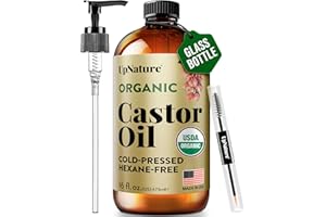UpNature Organic Castor Oil in Glass Bottle (16 oz) 100% Pure Cold Pressed Unrefined Castor Oil for Hair Skin Face (Hexane Free)