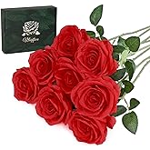 Waipfaru 8 Pcs Fake Red Roses Artificial Flowers Bulk, Real Touch Silk Faux Roses with Long Stems for Wedding Bouquet Vase Flower Arrangement (Red)