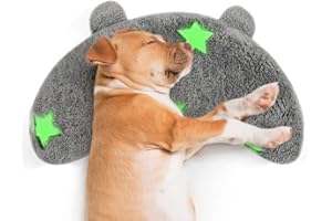 POMESEA Dog Calming Pillow, Glow in The Dark Soft Dog Neck Pillow, U-Shaped Pillow for Dogs & Cats, Machine Washable Pet Calming Toy, Joint Relief Sleeping Improve for Pets (Gray, M)
