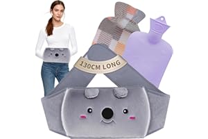 Hot Water Bottle with Cover, 1L Portable Warm Hot Water Bag with Soft Plush Waist Belt, Rubber Hot Water Bottles for Pain Rel