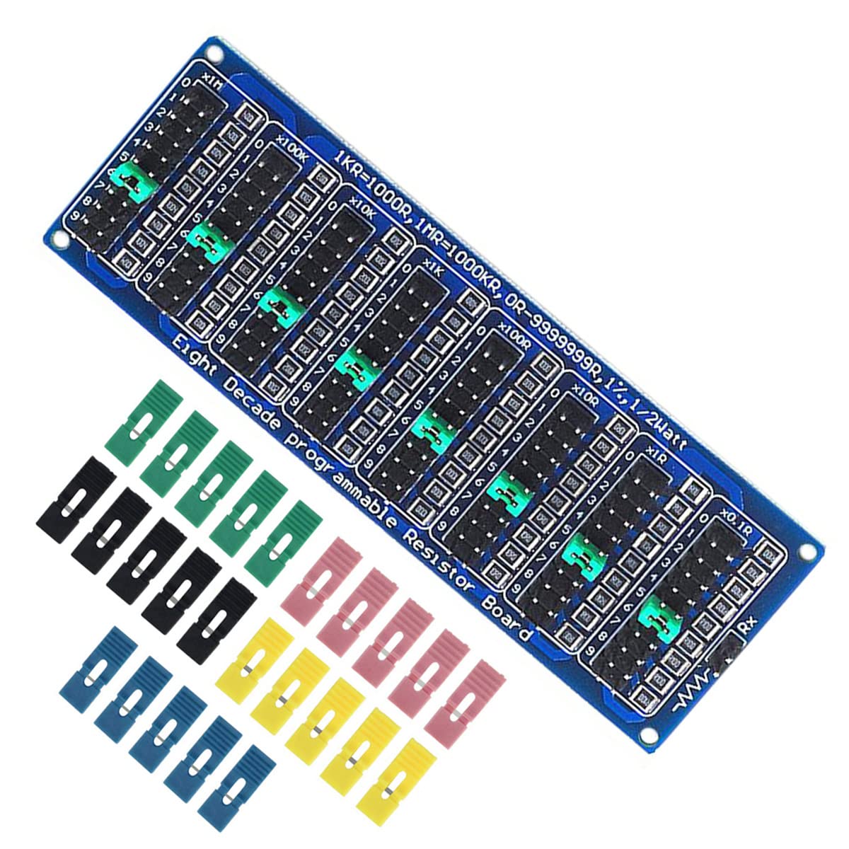 Youmile 0.1R - 9999999R Programmable Resistor Board Eight Decade Adjustable Slide Resistor Board 1R 1% 1/2 Watt with 25PCS Jumper Cap