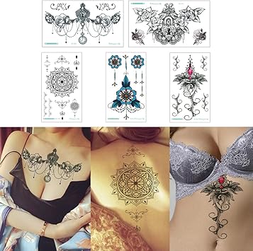 Pecho Joyeria Colgante Tatuaje Adhesivo Temporal Para Mujer Bajo