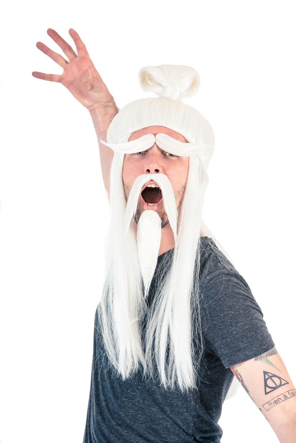 Adult Halloween White Fu Manchu Beard And Wig Costume Accessory Buy Online In Dominica At Desertcart