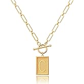 Robaice Valentines Day Gifts 14K Gold Plated Initial Letter Necklace for Women, Personalized Alphabet Pendant with Inspirational Engraving, Paperclip Chain Non-Tarnish Jewelry Gift for Her