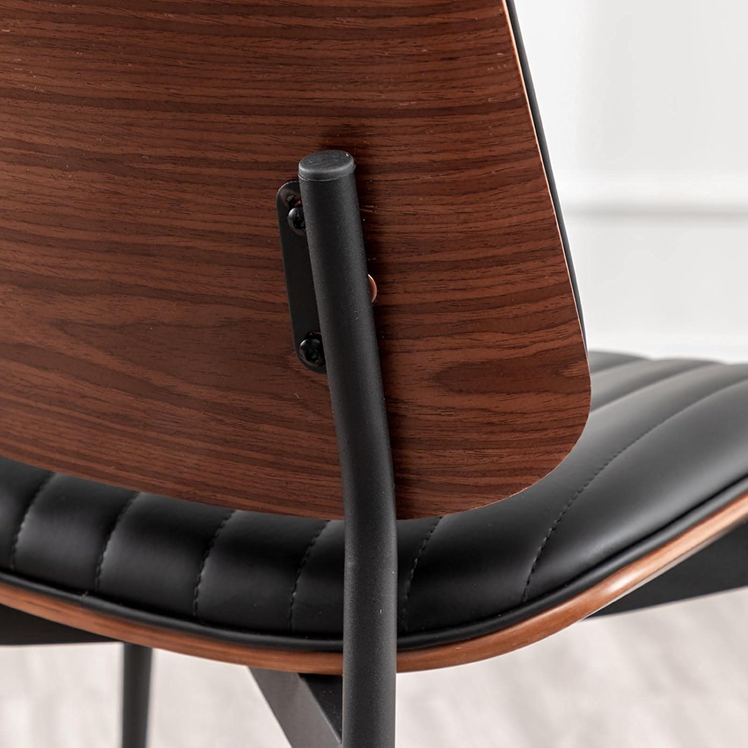 LUNLING Dining Chairs Set of 2 Mid Century Modern Retro Faux Leather Chair with Walnut Bentwood Upholstered Seat Metal Legs Adjustable Foot for Kitchen Dining Room Chairs - Chairs