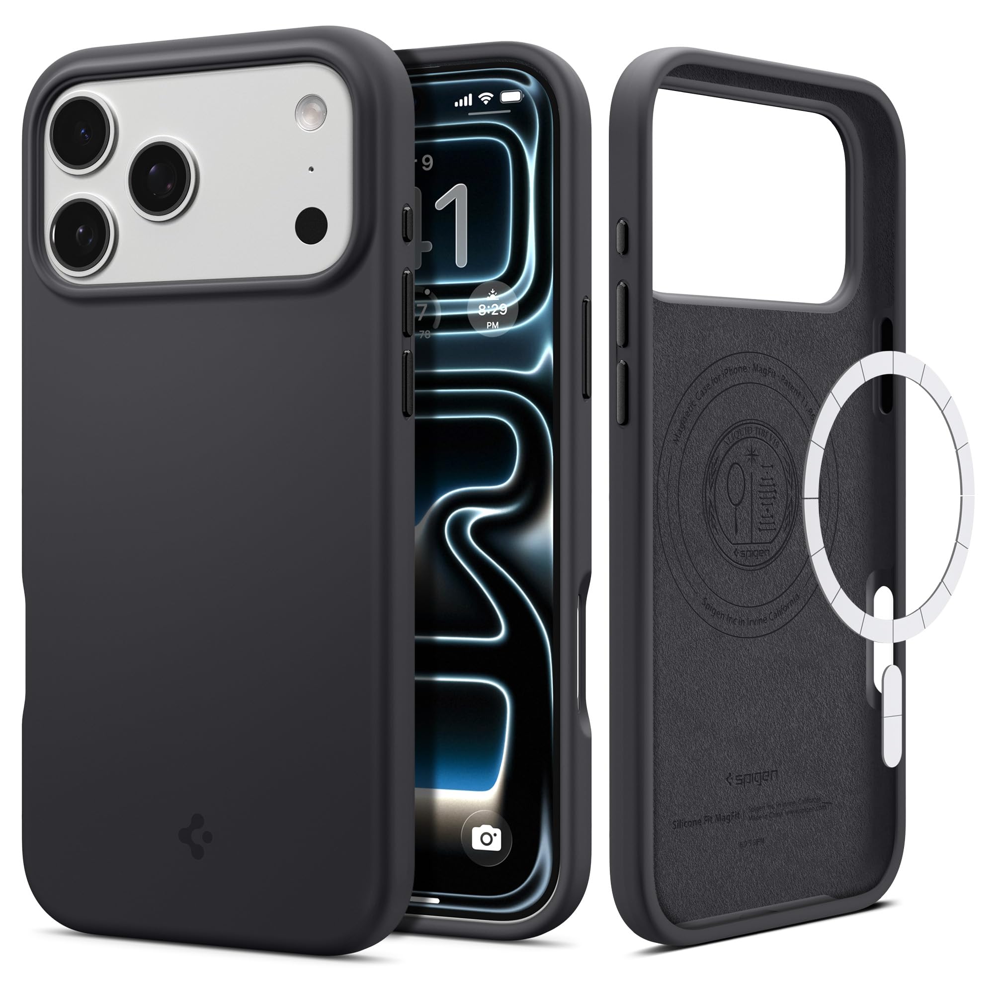 Spigen for iPhone 17 Pro Max Case, Silicone Fit MagFit [Compatible with MagSafe] - Black
