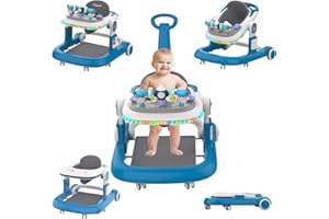 URMACHMORE Baby Walker, Baby Walker with Wheels and LED Light, 4 in 1 Foldable Baby Walker, Adjustable Speed and 3 Height for Baby Girl and Baby Boy, Baby Walkers for Babies 6-18 Months