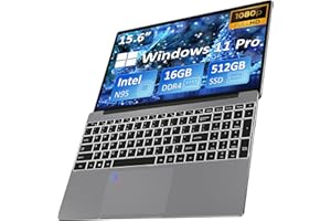 AUUSDA Windows Laptop Computer, 16GB DDR4 RAM, 512GB M.2 PCIe NVMe SSD, 2-3.4 GHz Intel N95 Processor, 15.6" FHD IPS LCD Screen, Backlight Keyboard, Fingerprint Reader, Mini HDMI, USB-A x2, Windows 11 Pro