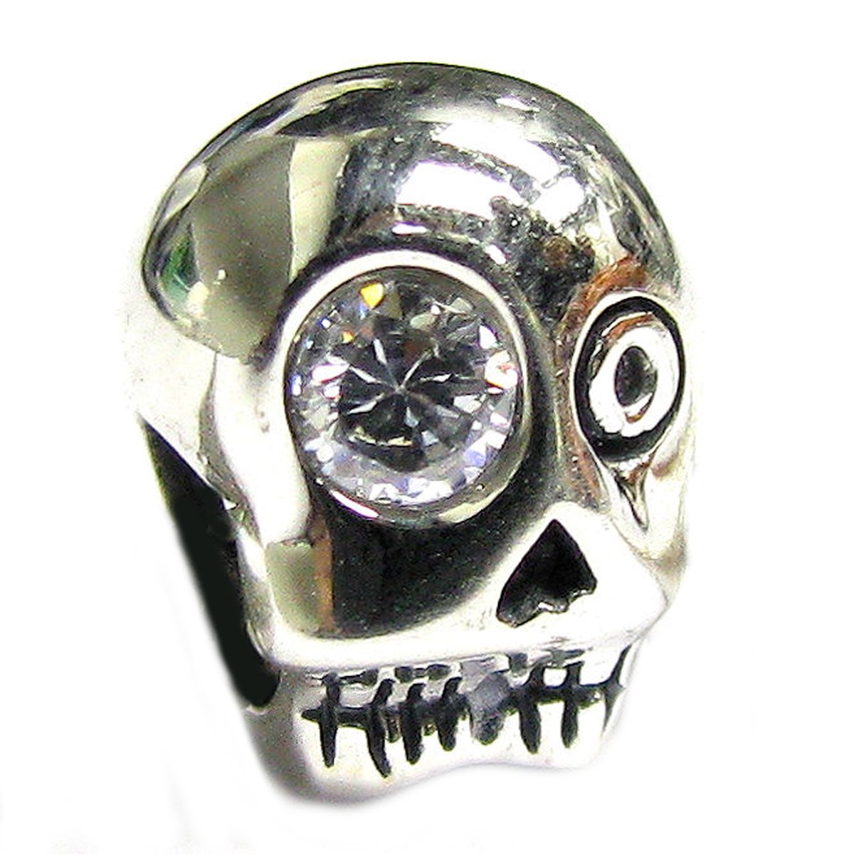 Queenberry Sterling Silver Skeleton Skull with Cubic Zirconia European-style Bead Charm