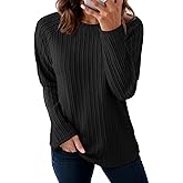 Dokotoo Womens Tops Long Sleeve Lightweight Shirts 2026 Spring Fashion Clothing Trendy Tops Crewneck Knit Basic Tee