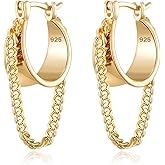 Ritach Gold Chain Earrings for Women Trendy Dainty 925 Sterling Silver Post 14k Gold Plated Chain Tassel Dangle Hoop Earrings for Gifts