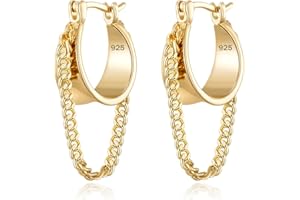 Ritach Gold Chain Earrings for Women Trendy Dainty 925 Sterling Silver Post 14k Gold Plated Chain Tassel Dangle Hoop Earrings for Gifts