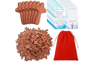 Marsui 100 Sets Mini Pocket Crosses Small Wooden Cross Holding Hand Jesus Crosses Set with Prayer Request Cards Pocket Cross Giant Red Velvet Bag for Church Easter Jesus Religious Christmas Gift