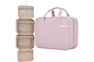 BELALIFE Large Hanging Travel Toiletry Bag for Women, Makeup Brush Holder with Hook, Toiletry Organizer Case for Toiletries Accessories, Pink