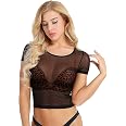 Women's Fishnet Sheer Crop Top Sexy See Through Blouses T-Shirt Tops Long Sleeve Clubwear Clothing (Black, MediumMedium) price in UAE | Amazon UAE