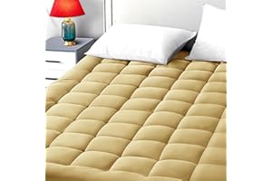 EASELAND Twin XL Mattress Pad Pillow Top Mattress Cover Quilted Fitted Mattress Protector Extra Long 8-21" Deep Pocket Cooling Mattress Topper (39x80 Inches, Mango Yellow)