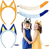 4Pcs Dog Ears and Tails Set,Plush Blue Dog Headband Tail Costume Accessory for Kids Adults Family Halloween Party Supplies,Animal Themed Cosplay