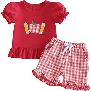 Fabuyau Toddler Girls Back to School Outfits Ruffle Tops Shorts 2Pcs Set | First Day Of School, Pre-K Kindergarten Outfits, P