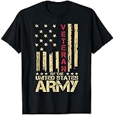Patriotic U.S Army Veteran Red Line American Flag Vintage T-Shirt Small