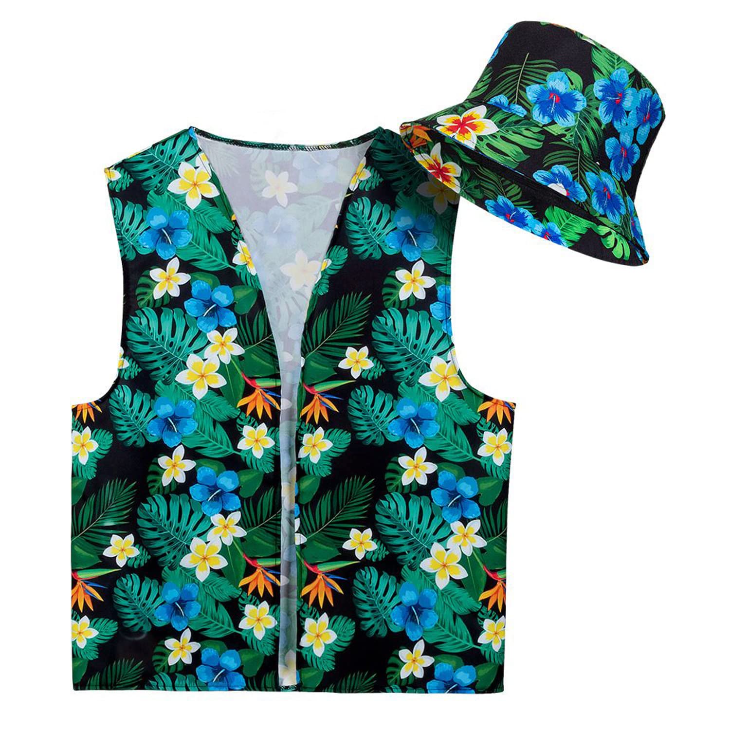 Boland 52173 - Tourist Costume Set, Hat and Vest, Flower Motif, Holiday, Costume, Carnival, Theme Party