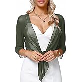 Aiboria Womens 3/4 Sleeve Shrug Sheer Mesh Bolero Tie Front Cropped Cardigan S-XXL
