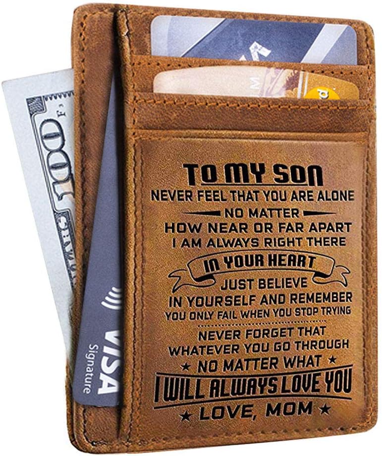 Engraved Pocket Wallet For Men - Personalized Minimalist Wallets Gift for Son Daughter from Dad/Mom Birthday Wedding Gift
