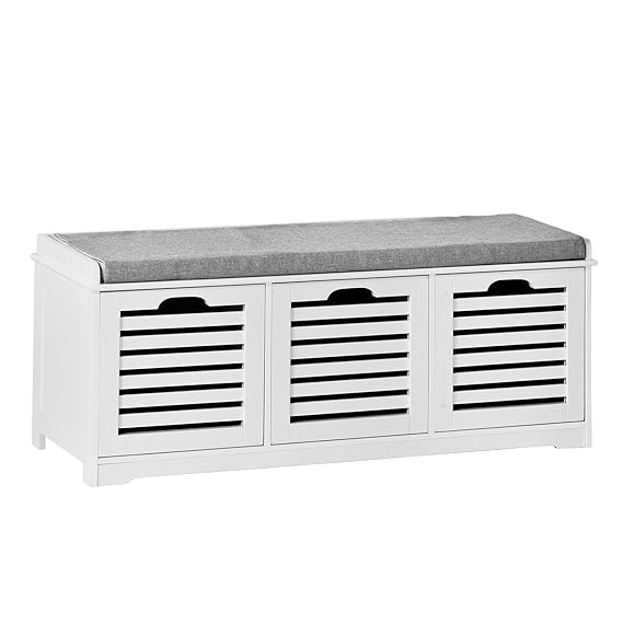 SoBuy Banco de Almacenamiento con Acolchados Cojines y 3 Cubos, Entrada