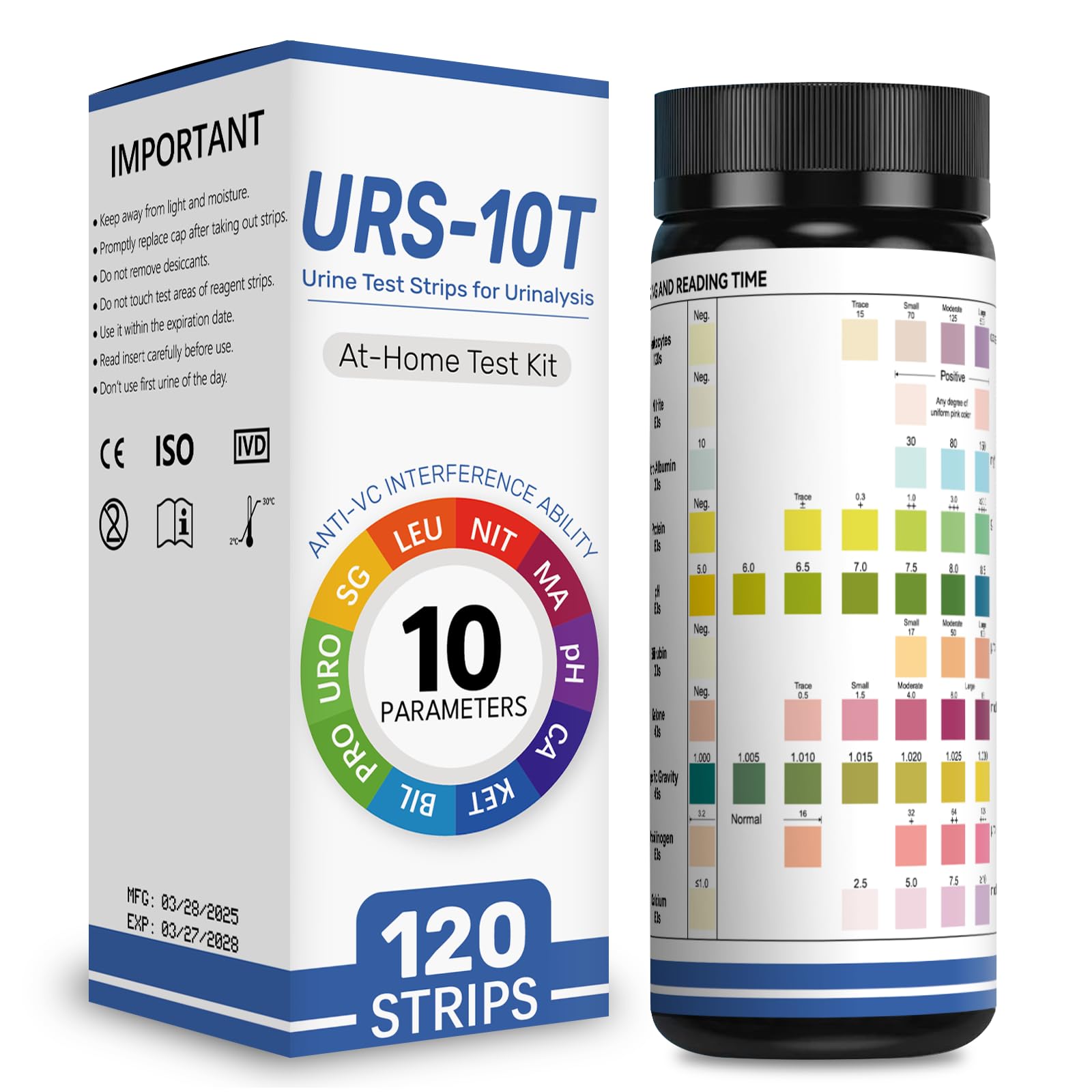 View 1 of 10-in-1 Urine Test Strips for Urinalysis – Full Panel Urinalysis Test Strips for Protein, Nitrite, Leukocytes, pH, Kidney and Liver Function (120 Strips)
